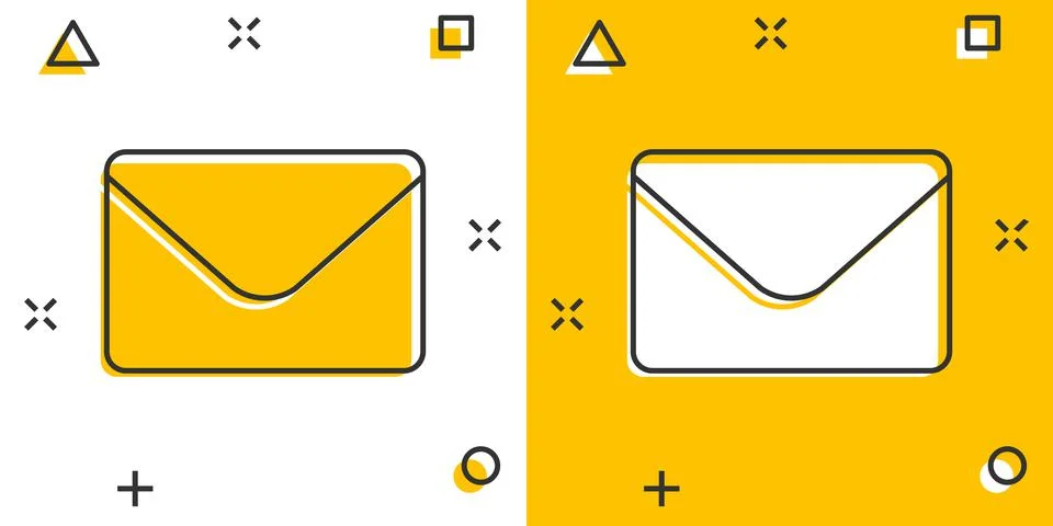 Mail envelope icon in comic style. Receive email letter spam vector cartoon i Stock Illustration