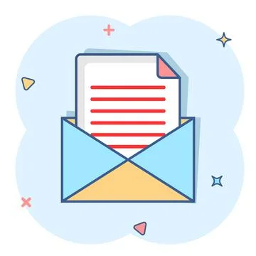 Mail envelope icon in comic style. Email message vector cartoon illustration  Illustrazione stock