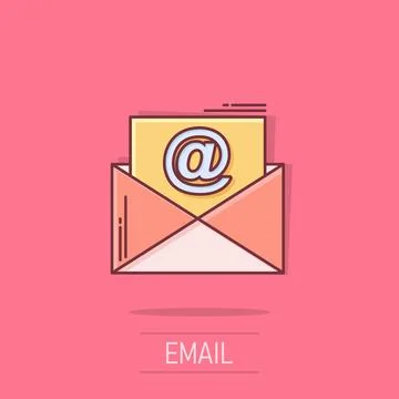 Mail envelope icon in comic style. Email message vector cartoon illustratio.. Illustrazione stock