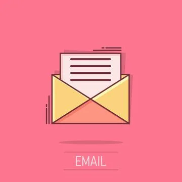 Mail envelope icon in comic style. Email message vector cartoon illustratio.. Stock Illustration