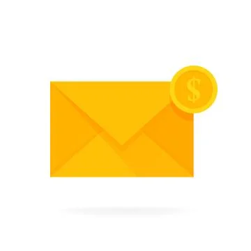 Mail envelope icon with dollar coins. Email send money concept vector illustr Stockillustratie