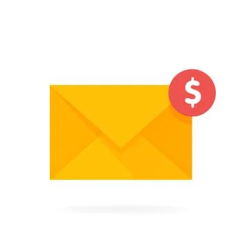 Mail envelope icon with dollar coins. Email send money concept vector illustr 스톡 일러스트
