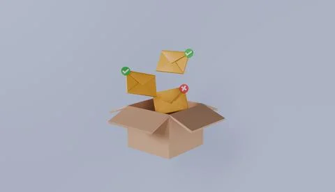 Mail envelope icon with notification new message, 3d email letter in cardbox Stock Illustration
