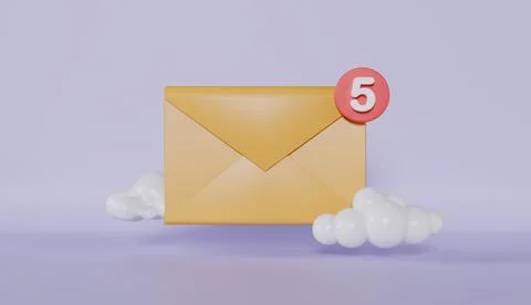 Mail envelope icon with notification new message with sky cloud background Stock Illustration