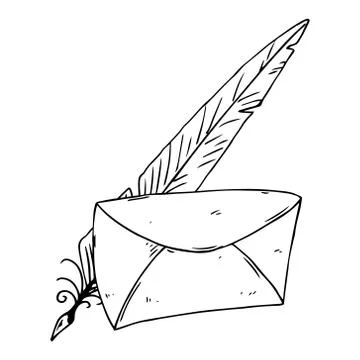 Mail envelope with ink pen hand drawn. Stock Illustration