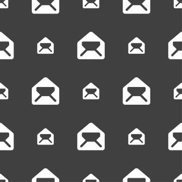 Mail, envelope, letter icon sign. Seamless pattern on a gray background. Vect 스톡 일러스트