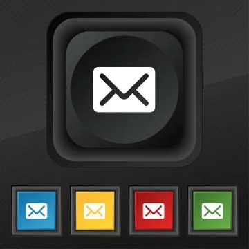 Mail, envelope, letter icon symbol. Set of five colorful, stylish buttons on  Illustrazione stock