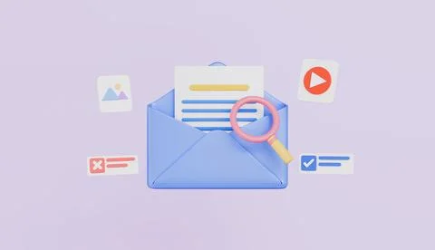 Mail envelope with magnifying image and video files in message イラスト素材