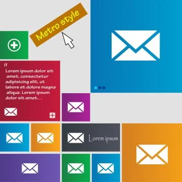 Mail, Envelope, Message icon sign. Metro style buttons. Modern interface webs 스톡 일러스트