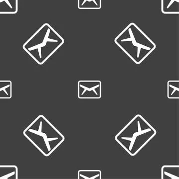 Mail, Envelope, Message icon sign. Seamless pattern on a gray background. Vec Stock Illustration