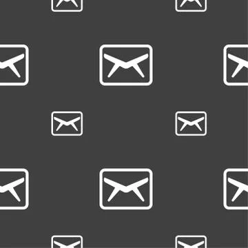 Mail, Envelope, Message icon sign. Seamless pattern on a gray background. Stock Illustration
