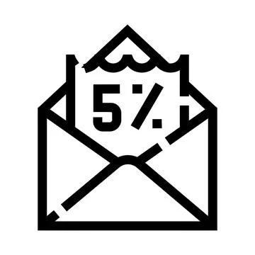 Mail envelope opening with five percent discount offer Stock Illustration