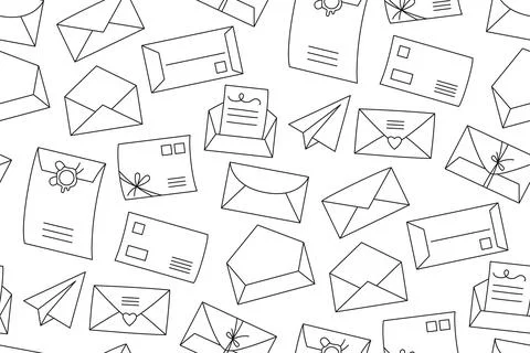 Mail envelope postcard doodle seamless pattern Handmade scrapbook craft endless Stock Illustration
