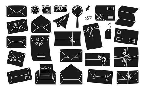 Mail envelope postmark postcard press printing set handmade scrapbook craft Stock Illustration