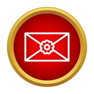 Mail envelope with settings icon on red button Illustrazione stock