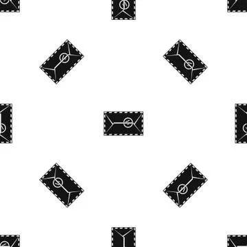 Mail envelope with a stamp pattern seamless black Stock Illustration
