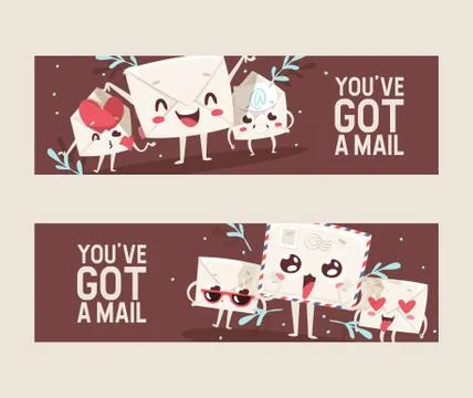 Mail envelope vector mailed post emoticon mailing lovely message letter kawaii Illustrazione stock