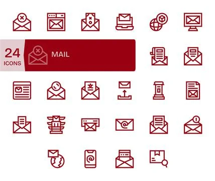 Mail Essential Vector Set including 24 Detail Enhanced Bold Line 256x256 Icon Stock Illustration