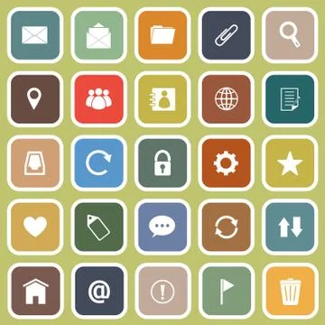 Mail flat icons on green background Stock Illustration