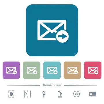 Mail forwarding flat icons on color rounded square backgrounds Illustrazione stock