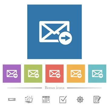 Mail forwarding flat white icons in square backgrounds Stock Illustration