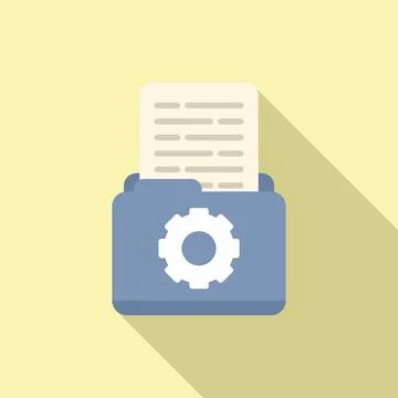 Mail gear folder icon flat vector. Page report Stock Illustration