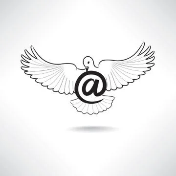 Mail icon. E-mail symbol with flying post dove. Stock Illustration