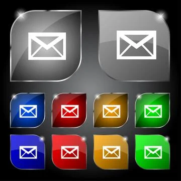 Mail icon. Envelope symbol. Message sign. Mail navigation button Set colour b Stock Illustration