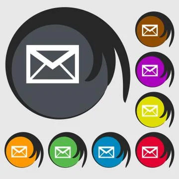 Mail icon. Envelope symbol. Message sign. navigation button. Symbols on eight Illustrazione stock