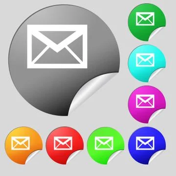 Mail icon. Envelope symbol. Message sign. navigation button. Set of eight mul Stock Illustration
