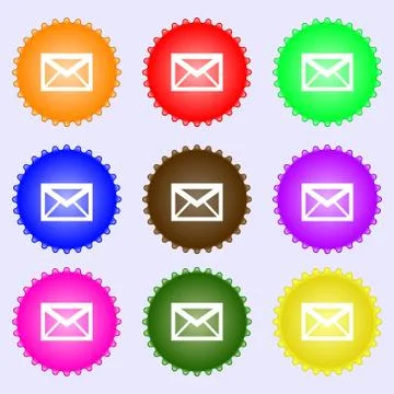 Mail icon. Envelope symbol. Message sign. navigation button. A set of nine di Stock Illustration