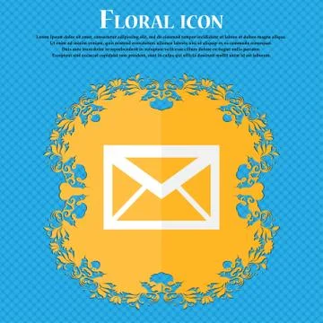 Mail icon. Envelope symbol. Message sign. navigation button. Floral flat desi Illustrazione stock
