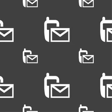 Mail icon. Envelope symbol. Message sms sign. Seamless pattern on a gray back Stock Illustration