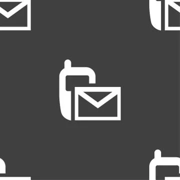 Mail icon. Envelope symbol. Message sms sign. Seamless pattern on a gray back Stock Illustration