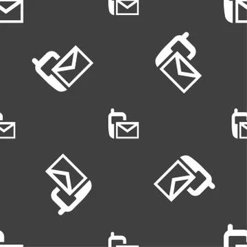Mail icon. Envelope symbol. Message sms sign. Seamless pattern on a gray back Stock Illustration