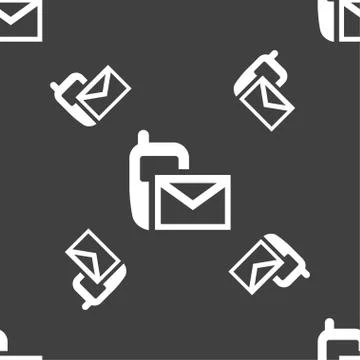 Mail icon. Envelope symbol. Message sms sign. Seamless pattern on a gray back Illustrazione stock