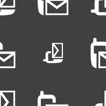 Mail icon. Envelope symbol. Message sms sign. Seamless pattern on a gray back Stock Illustration