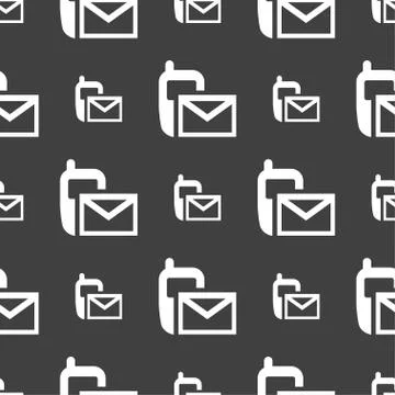 Mail icon. Envelope symbol. Message sms sign. Seamless pattern on a gray back Stock Illustration
