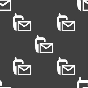Mail icon. Envelope symbol. Message sms sign. Seamless pattern on a gray back Stock Illustration