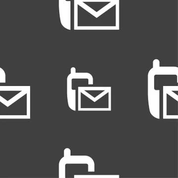 Mail icon. Envelope symbol. Message sms sign. Seamless pattern on a gray back Stock Illustration