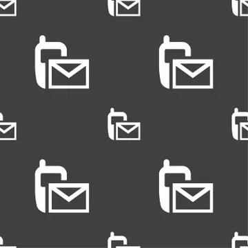 Mail icon. Envelope symbol. Message sms sign. Seamless pattern on a gray back Stock Illustration