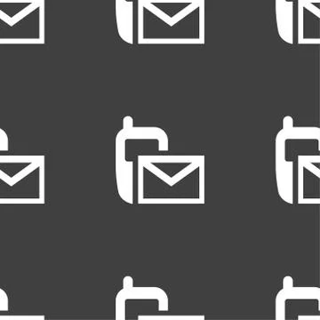 Mail icon. Envelope symbol. Message sms sign. Seamless pattern on a gray back Stock Illustration