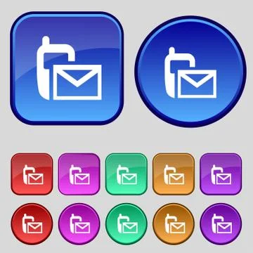 Mail icon. Envelope symbol. Message sms sign.navigation button. Set colour butto Stock Illustration