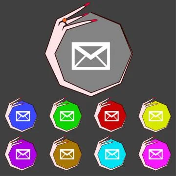 Mail icon. Envelope symbol. Message at sign navigation button Set colourful butt Illustrazione stock
