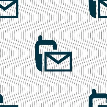 Mail icon. Envelope symbol. Message sms sign. Seamless pattern with geometric te Stock Illustration