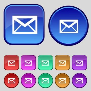 Mail icon. Envelope symbol. Message sign. navigation button Set colour buttons Stock Illustration
