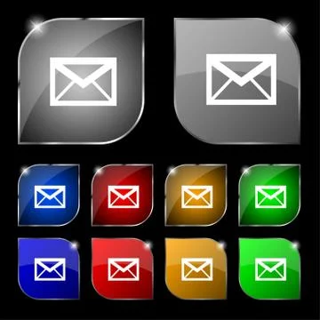 Mail icon. Envelope symbol. Message sign. navigation button Set colour buttons Stock Illustration