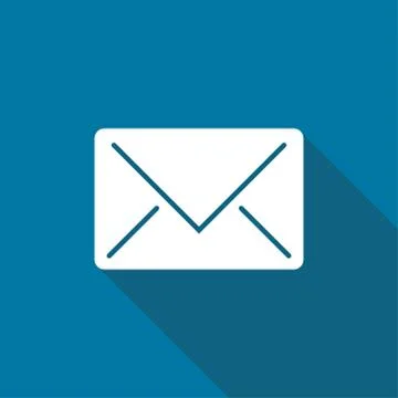 Mail icon with long shadow black on white background,Simple design style.vect Stock Illustration