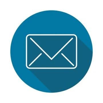 Mail icon with long shadow black on white background,Simple design style.vect Stock Illustration