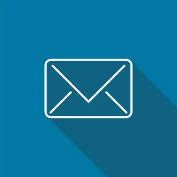 Mail icon with long shadow black on white background,Simple design style.vect Stock Illustration